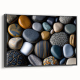 Framed canvas wall art showcasing a stunning landscape with rocky formations, featuring a sleek black frame and side view, perfect for modern home decor.