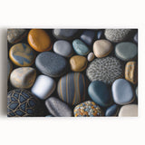 Vibrant stretched canvas artwork showcasing a serene landscape of rugged rocks and lush greenery, perfect for home decor. Ideal for nature-themed interiors.