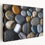 Stretched canvas wall art showcasing a vibrant landscape design with rocky formations, ideal for home decor, highlighting earthy tones and texture.