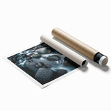 Vibrant rolled canvas showcasing a serene landscape with bold rocks and soft hues, perfect for home decor; securely packaged in a protective tube for delivery.