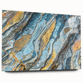 Acrylic glass wall art featuring a vibrant landscape design with rocks and natural elements, displayed at an angle with decorative pins, perfect for modern home decor.
