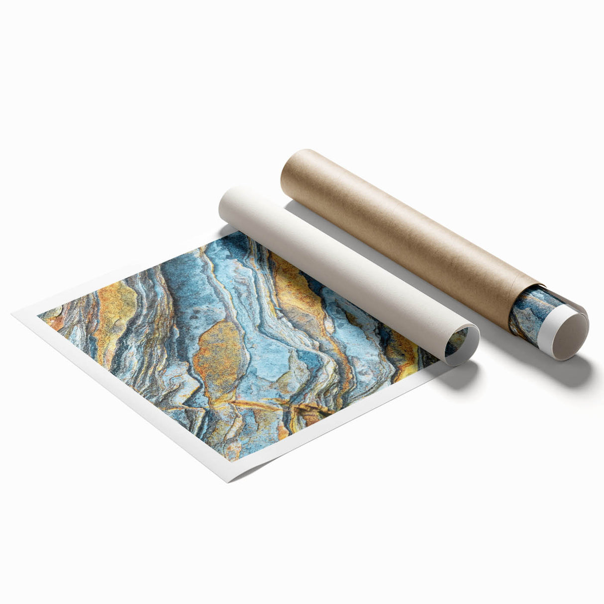 Abstract landscape wall art print showcasing vibrant colors and intricate rock formations, rolled and ready for framing, perfect for modern home decor.