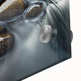 Close-up view of a vibrant acrylic wall art piece showcasing a detailed landscape with rocks, featuring rich colors and textures that enhance its visual appeal. Ideal for modern home decor and artistic settings.