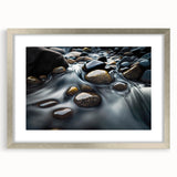 Framed wall art collection showcasing a stunning landscape design featuring textured rocks, presented in a silver frame with a mat, ideal for home decor.