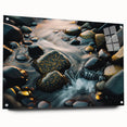 Acrylic glass wall art featuring a stunning landscape design with intricate rock formations, displayed in a side view, showcasing vibrant colors and modern decor style. Perfect for enhancing contemporary interiors.