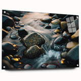 Acrylic glass wall art featuring a stunning landscape design with intricate rock formations, displayed in a side view, showcasing vibrant colors and modern decor style. Perfect for enhancing contemporary interiors.