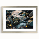 Framed wall art collection featuring a modern landscape design with rocky formations, accented by a silver mat, ideal for enhancing home décor.