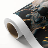 Rolled canvas showcasing a vibrant landscape design featuring rocky formations and lush greenery, emphasizing natural textures and earthy tones, ideal for home decor.