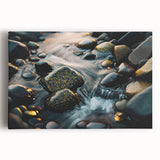 Stretched canvas wall art showcasing a serene landscape with textured rocks and vibrant colors, ideal for enhancing home decor and adding artistic flair.