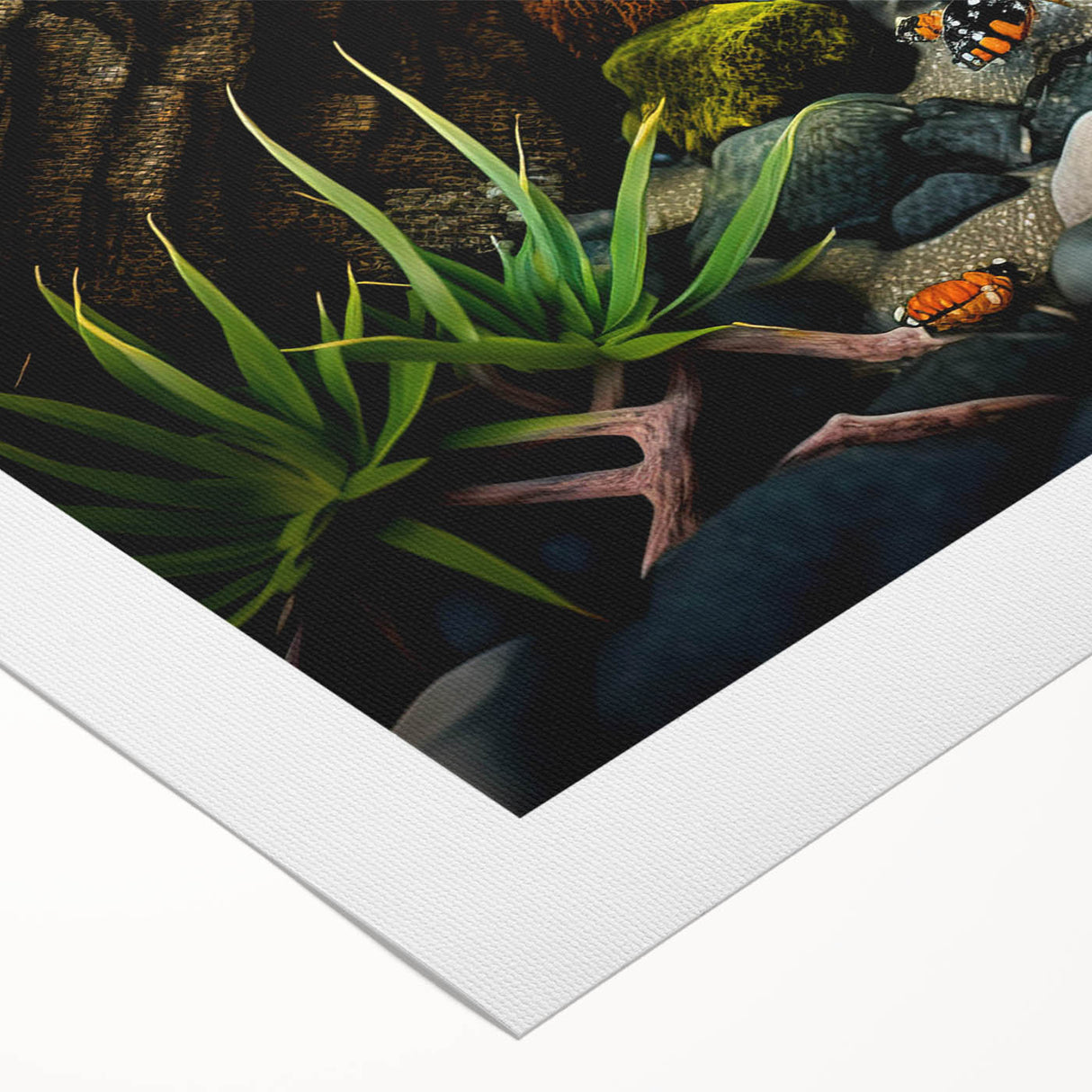 Rolled canvas showcasing a striking landscape design with vibrant rock formations and earthy tones, perfect for home decor, elegantly packaged for delivery.