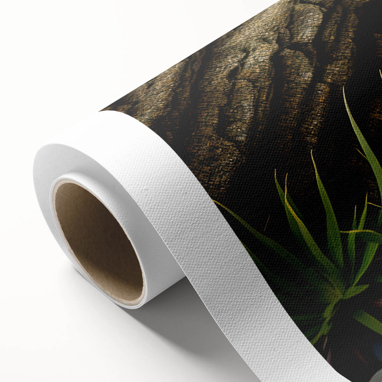 Stunning rolled canvas wall art showcasing a vibrant landscape with rocks, perfect for home decor. Textured surface enhances visual appeal, securely packaged.