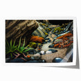 Abstract landscape wall art print showcasing vibrant colors and intricate rock formations, rolled and ready for display in a protective tube for easy handling.