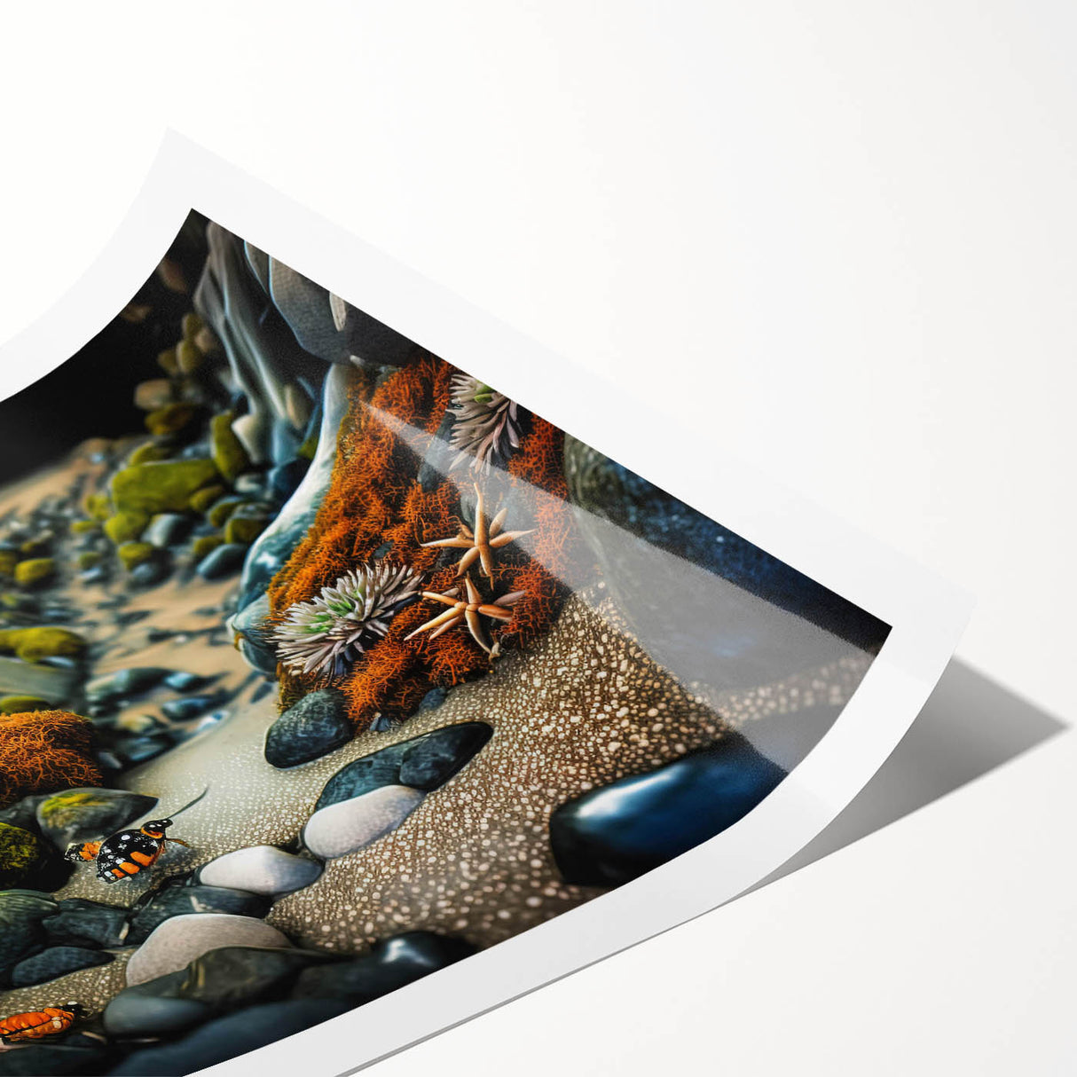 Vibrant rolled print of abstract landscape wall art featuring colorful rocks and natural textures, ideal for modern home decor and artistic displays.