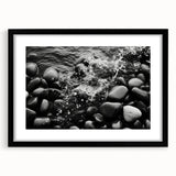 Framed landscape wall art featuring a serene rocky terrain design with a black mat, perfect for adding a modern touch to home decor.