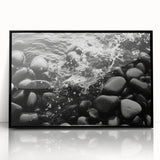 Framed acrylic wall art featuring a stunning rock landscape design, set in a sleek black frame, perfect for modern home decor. Ideal for nature lovers and art enthusiasts.