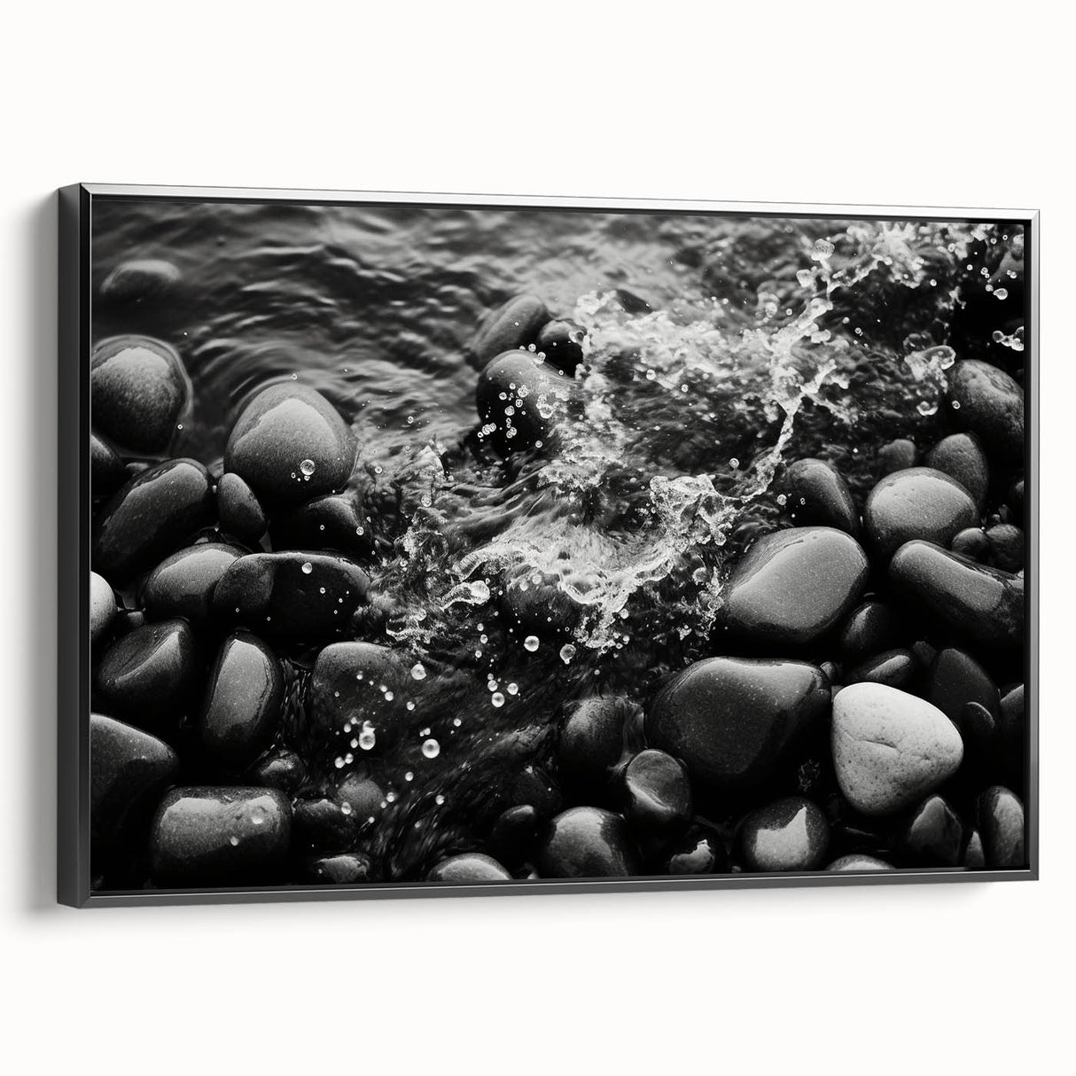 Framed canvas wall art featuring a striking landscape design with rocks, showcasing vibrant colors and textures, ideal for home decor enhancement.