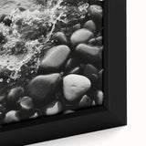 Close-up of a framed canvas wall art piece showcasing a vibrant landscape design with rugged rocks and earthy tones, ideal for home decor enhancement.