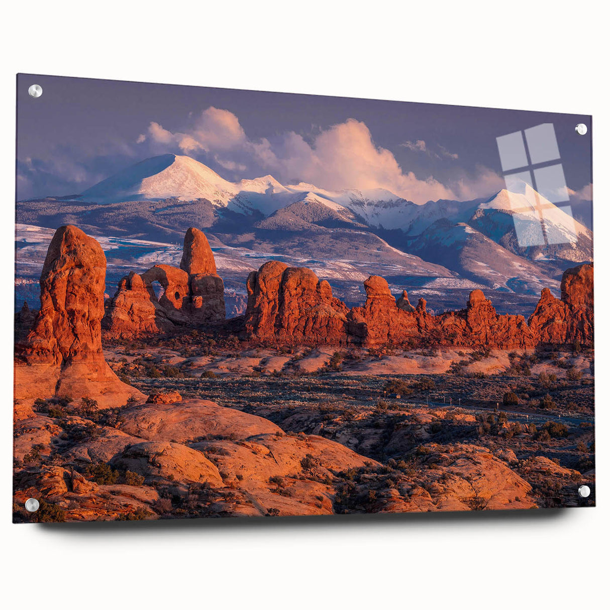 Contemporary wall art collection showcasing a side view of an acrylic glass design featuring layered rocks, elegantly displayed with pins for a modern aesthetic.