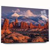 Acrylic glass wall art featuring a modern landscape design with textured rocks and earthy tones, elegantly displayed from a side view, ideal for contemporary decor.