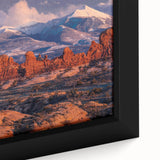 Framed canvas wall art featuring a close-up of a vibrant landscape design, showcasing intricate rock formations and rich colors, perfect for home decor.