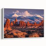 Framed canvas wall art showcasing a serene landscape design with rocks and soft earthy tones, displayed against a white background for modern decor.