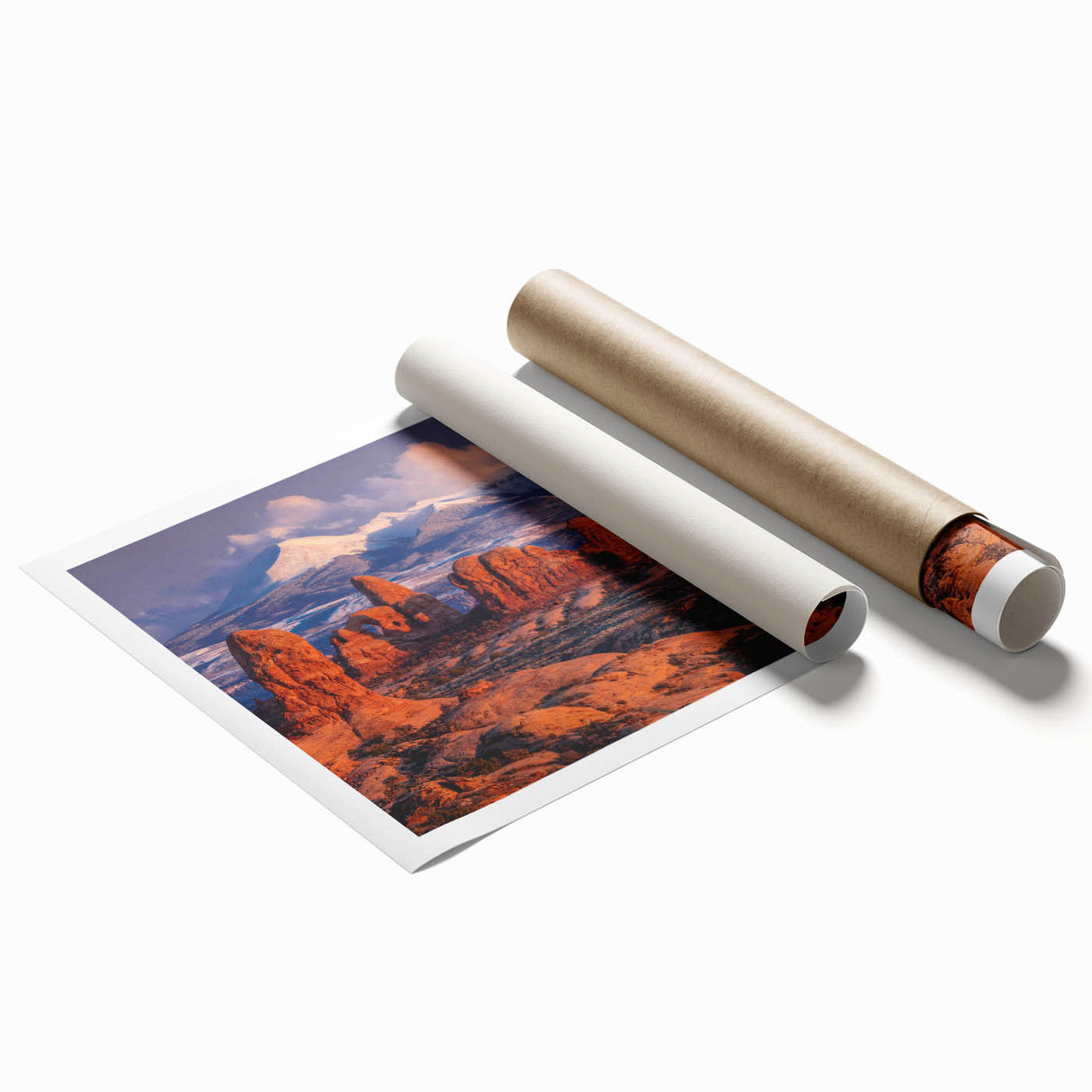 Abstract landscape wall art print showcasing a vibrant blend of earthy rocks and natural hues, rolled for easy shipping and display, perfect for home decor.