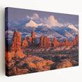 Stretched canvas wall art showcasing a vibrant landscape design with rocky formations, perfect for adding a natural touch to home decor. Ideal for nature enthusiasts.