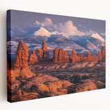 Stretched canvas wall art showcasing a vibrant landscape design with rocky formations, perfect for adding a natural touch to home decor. Ideal for nature enthusiasts.