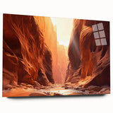 Acrylic wall art featuring a vibrant landscape design with rocks, showcasing a side view without pins, ideal for home decor in modern settings.