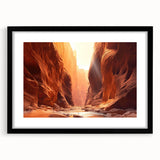 Framed wall art featuring a contemporary landscape design with rocky formations, set in a sleek black frame, perfect for modern home decor.