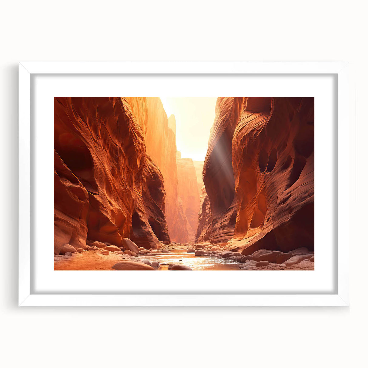 White-framed wall art collection featuring abstract landscape design with rocks, ideal for modern home decor. Perfect for enhancing living spaces with natural elements.
