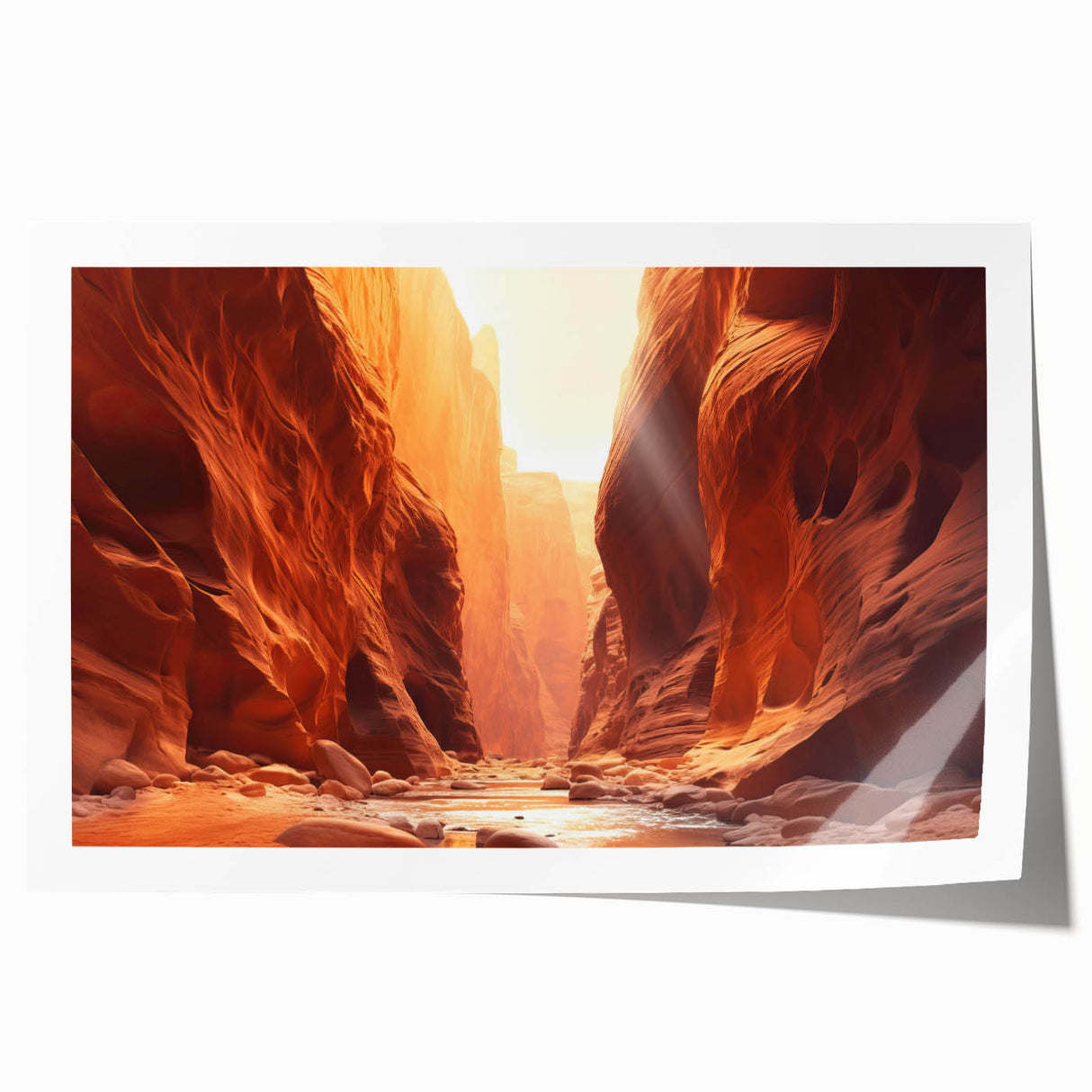 Vibrant rolled print of a rocky landscape wall art design, showcasing intricate textures and earthy tones, ideal for modern home decor or office spaces.
