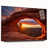 Acrylic glass wall art showcasing a modern landscape design with intricate rock formations, displayed elegantly from a side view, ideal for contemporary home decor.