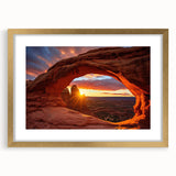 Framed landscape wall art featuring a serene rocky scene with earthy tones, elegant gold frame, and white matting, ideal for enhancing home decor aesthetics.