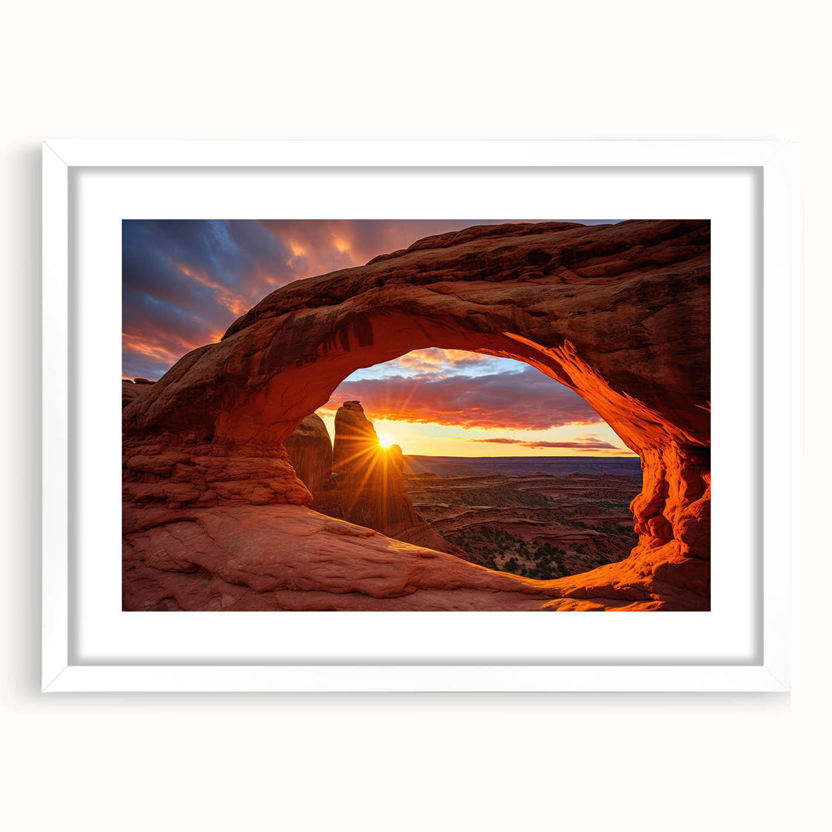 Framed wall art showcasing a contemporary landscape design with rocks, featuring a white mat and sleek frame, ideal for modern home decor.