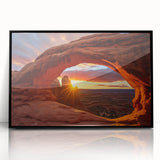 Framed acrylic wall art featuring a stunning landscape with rocky formations, set in a sleek black frame, perfect for modern home decor. Ideal for art enthusiasts.