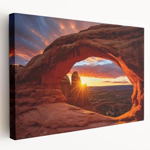 Stretched canvas wall art showcasing a vibrant landscape design with rugged rocks and earthy tones, ideal for enhancing modern home decor and artistic ambiance.