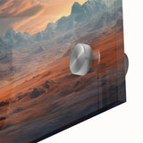 Close-up of a stunning acrylic glass wall art piece showcasing a vibrant landscape design with textured rocks, ideal for modern home decor.