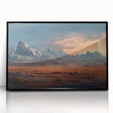 Framed acrylic wall art showcasing a striking landscape design with prominent rocks, set in a sleek black frame, ideal for modern home decor.