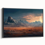 Framed canvas wall art showcasing a stunning landscape design with intricate rock formations and vibrant colors, viewed from the side against a neutral backdrop. This piece adds a modern touch to any interior decor.