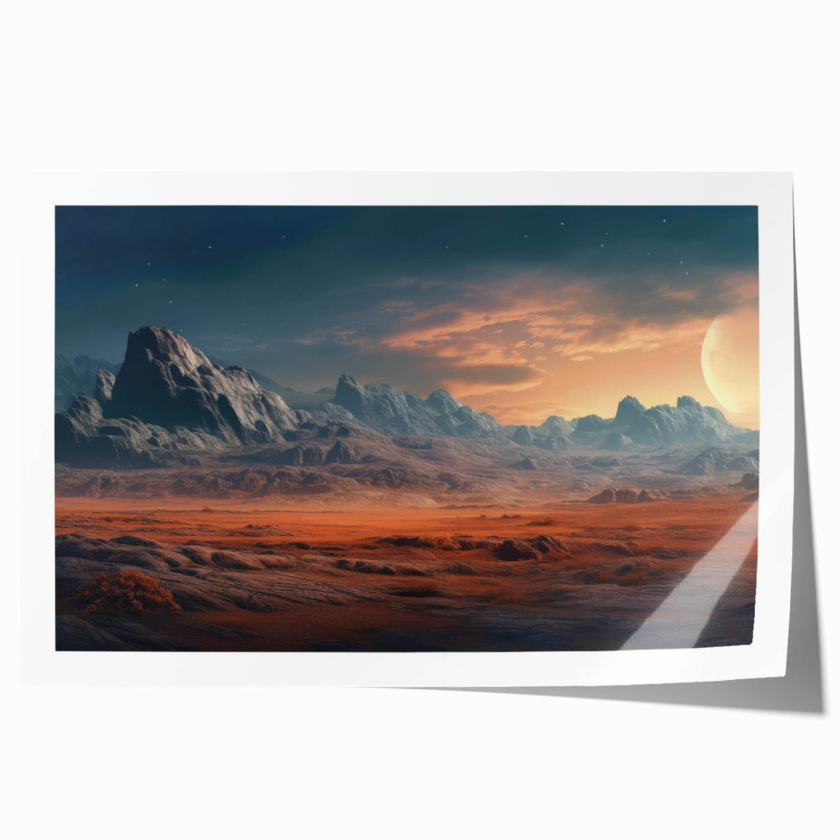 Vibrant rolled print showcasing a serene landscape design with colorful rocks and natural textures, perfect for home decor and artistic wall displays.