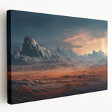 Stretched canvas wall art depicting a serene landscape with rocky formations and soft pastel colors, perfect for enhancing home decor and creating a calming atmosphere.