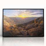 Framed acrylic wall art showcasing a stunning rocky landscape design in vibrant colors, featuring a sleek black frame for an elegant touch, perfect for modern decor.