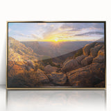 Framed wall art showcasing a modern landscape design with textured rocks and golden accents, perfect for enhancing contemporary home decor. The piece features a sophisticated front view, ideal for living rooms or offices.