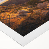 Rolled canvas showcasing a vibrant abstract landscape design with rocky formations and rich colors, perfect for modern home decor or art enthusiasts.