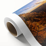 Rolled canvas artwork showcasing a stunning landscape design with rocky formations and vibrant colors, ideal for modern home decor. Perfectly packaged for easy framing.