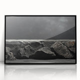 Framed acrylic wall art collection showcasing a vibrant landscape design with textured rocks, set against a sleek black frame, ideal for modern decor.