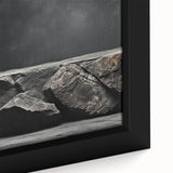 Framed canvas close-up showcasing a vibrant landscape design with textured rocks and earthy tones, ideal for enhancing home decor in modern settings.