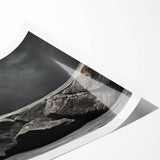 Rolled wall art print showcasing a serene landscape with vibrant rocks and natural hues, designed for home decor, elegantly packaged in a protective tube.