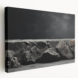 Stretched canvas wall art showcasing a vibrant landscape design with rocky formations, ideal for enhancing modern home decor. This side view emphasizes the artwork's texture and depth, making it a captivating addition to any interior.